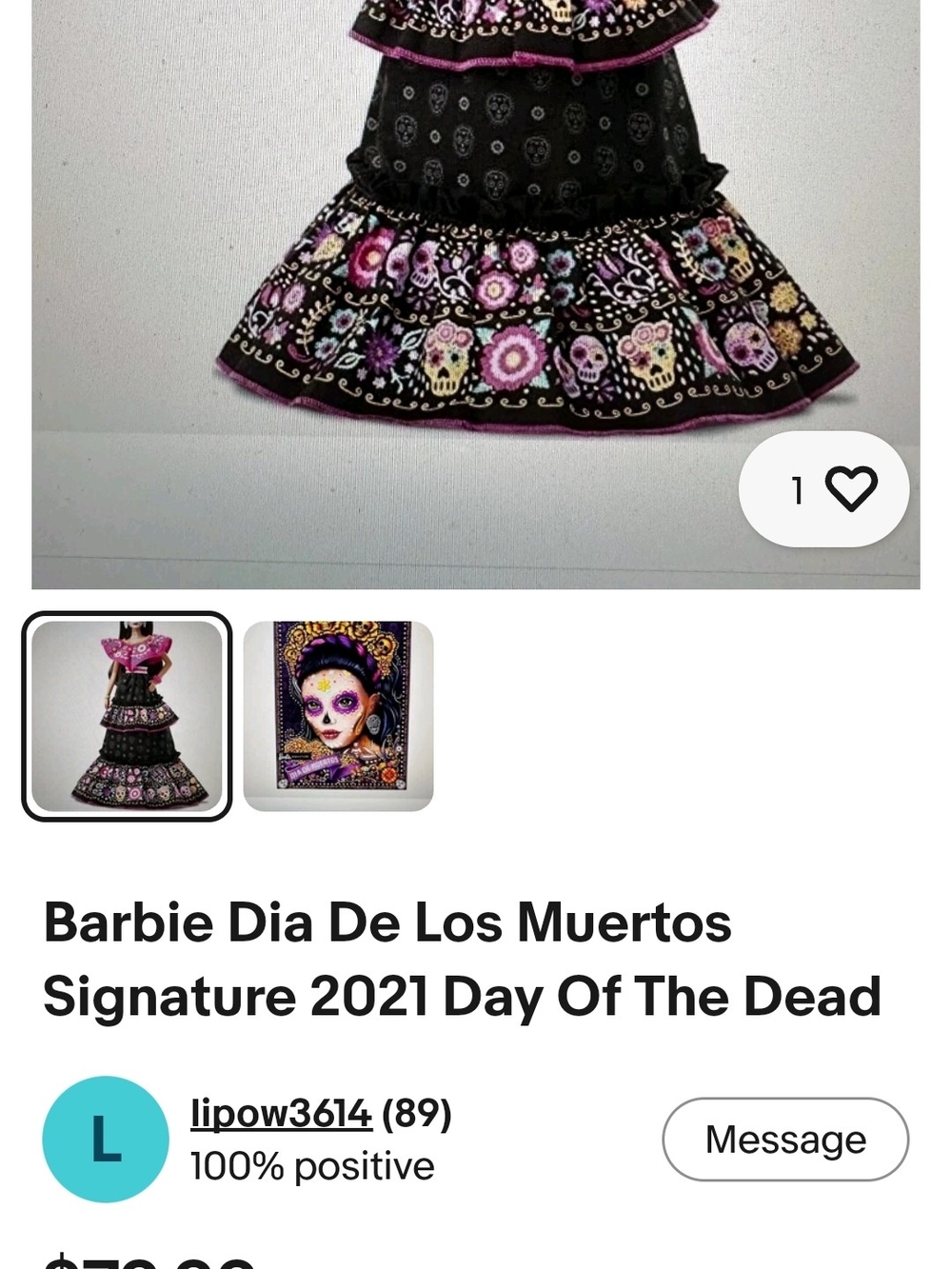 Barbie Día de Muertos Doll - Black, Pink & Purple Gown - Picture 2 of 11